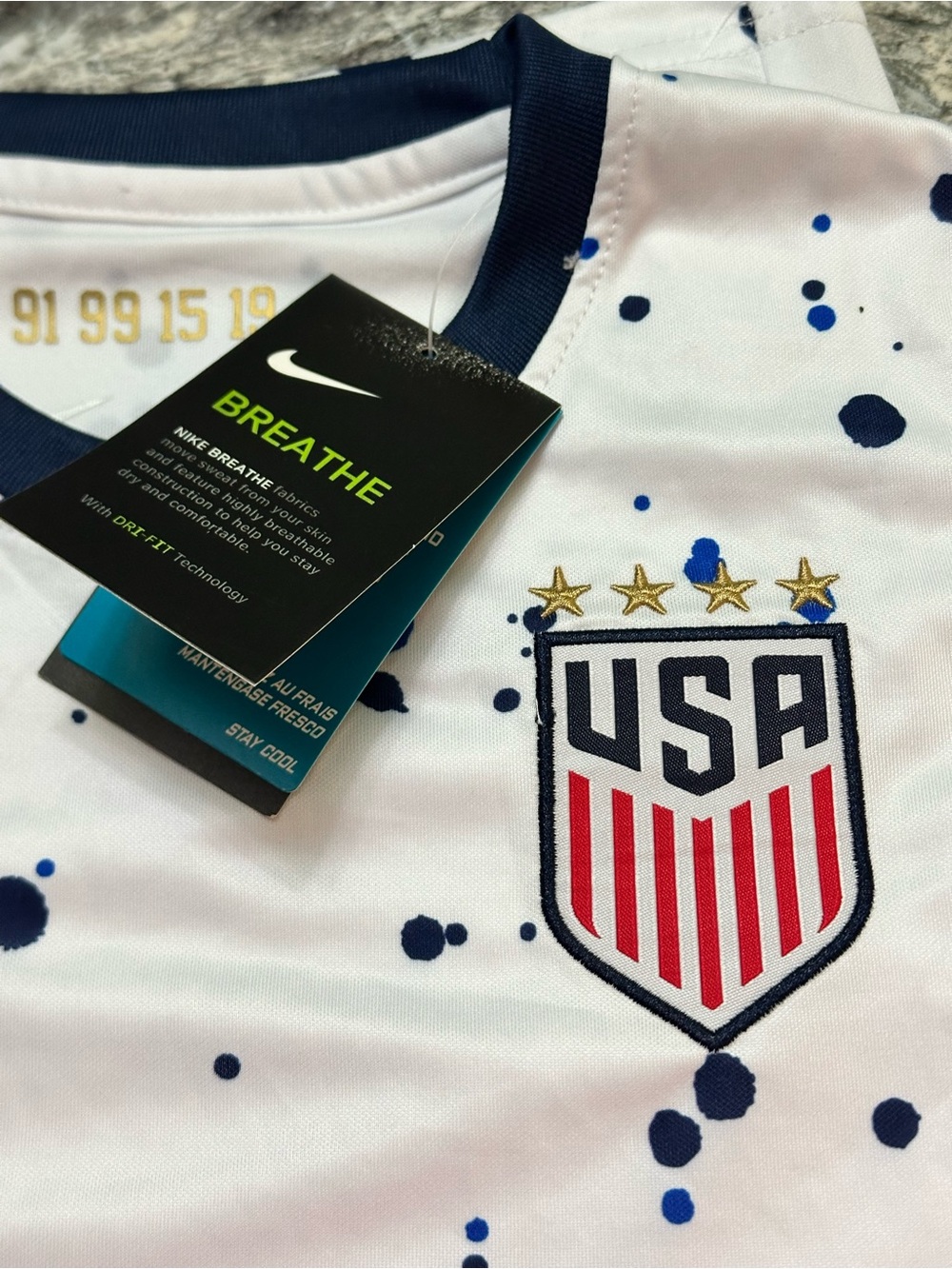 Nike White Splatter Soccer USA Jersey with Navy Accents M Young size - Picture 13 of 14